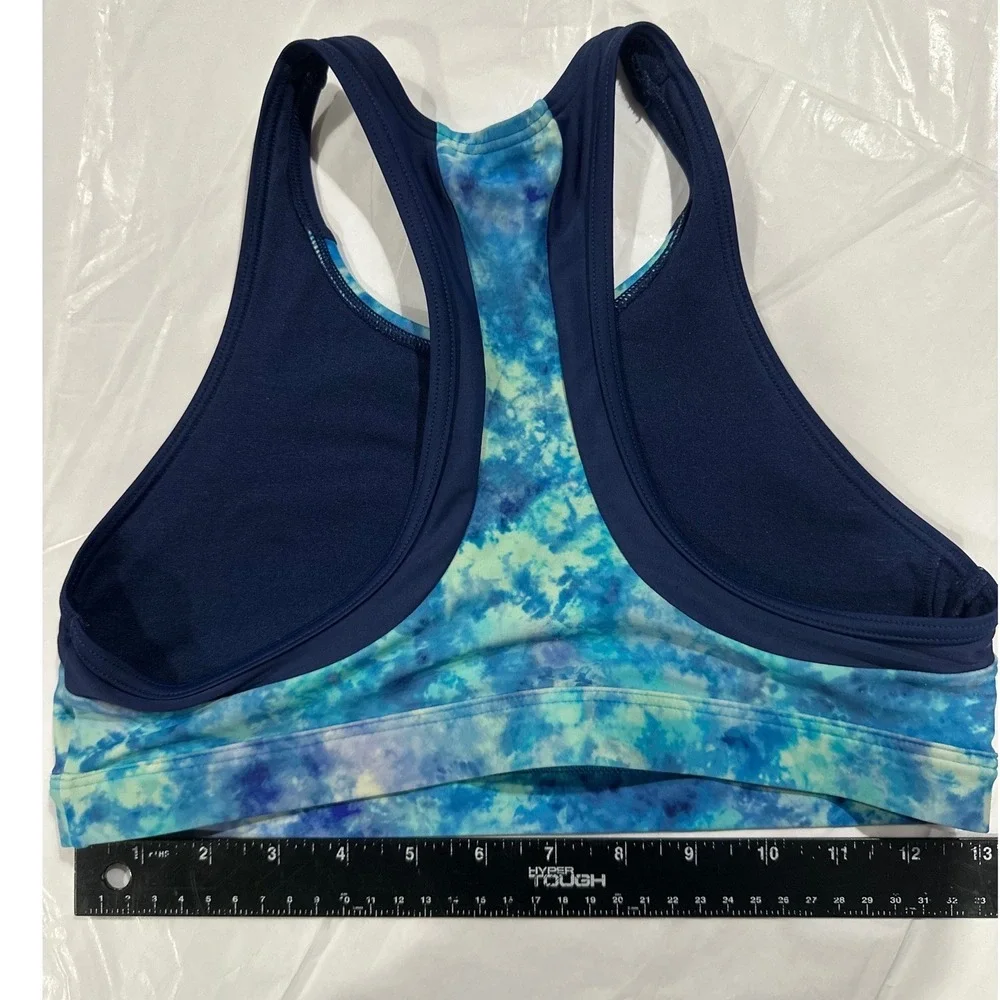 Athleta Girl Daybreak Bikini Top XL Blue Teal Tie Dye High Neck Racerback Swim